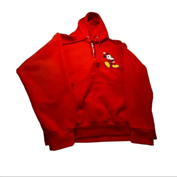 Disney Red Christmas Hoodie Mickey Mouse Santa Hat 1/4 Zip Womens Sz M. … - Picture 5 of 7
